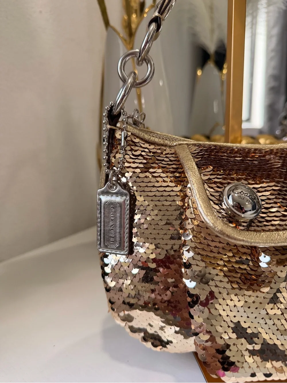 Coach Rose Gold Sequin Shoulder Bag